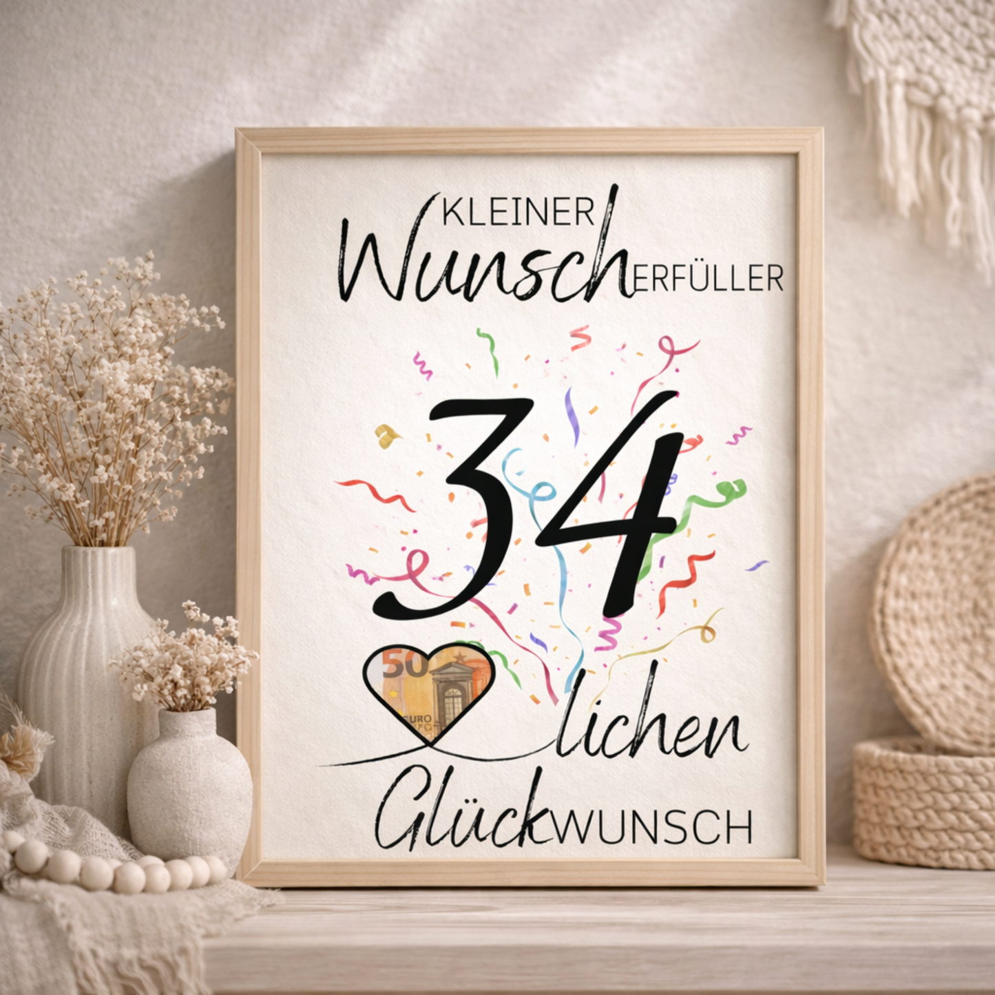 Geldgeschenk 34. Geburtstag Wunscherfüller | Digitaler Download | Last Minute Geschenkidee zum Ausdrucken