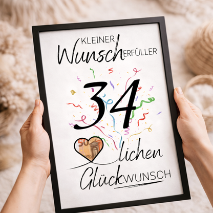 Geldgeschenk 34. Geburtstag Wunscherfüller | Digitaler Download | Last Minute Geschenkidee zum Ausdrucken