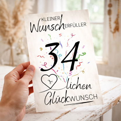Geldgeschenk 34. Geburtstag Wunscherfüller | Digitaler Download | Last Minute Geschenkidee zum Ausdrucken