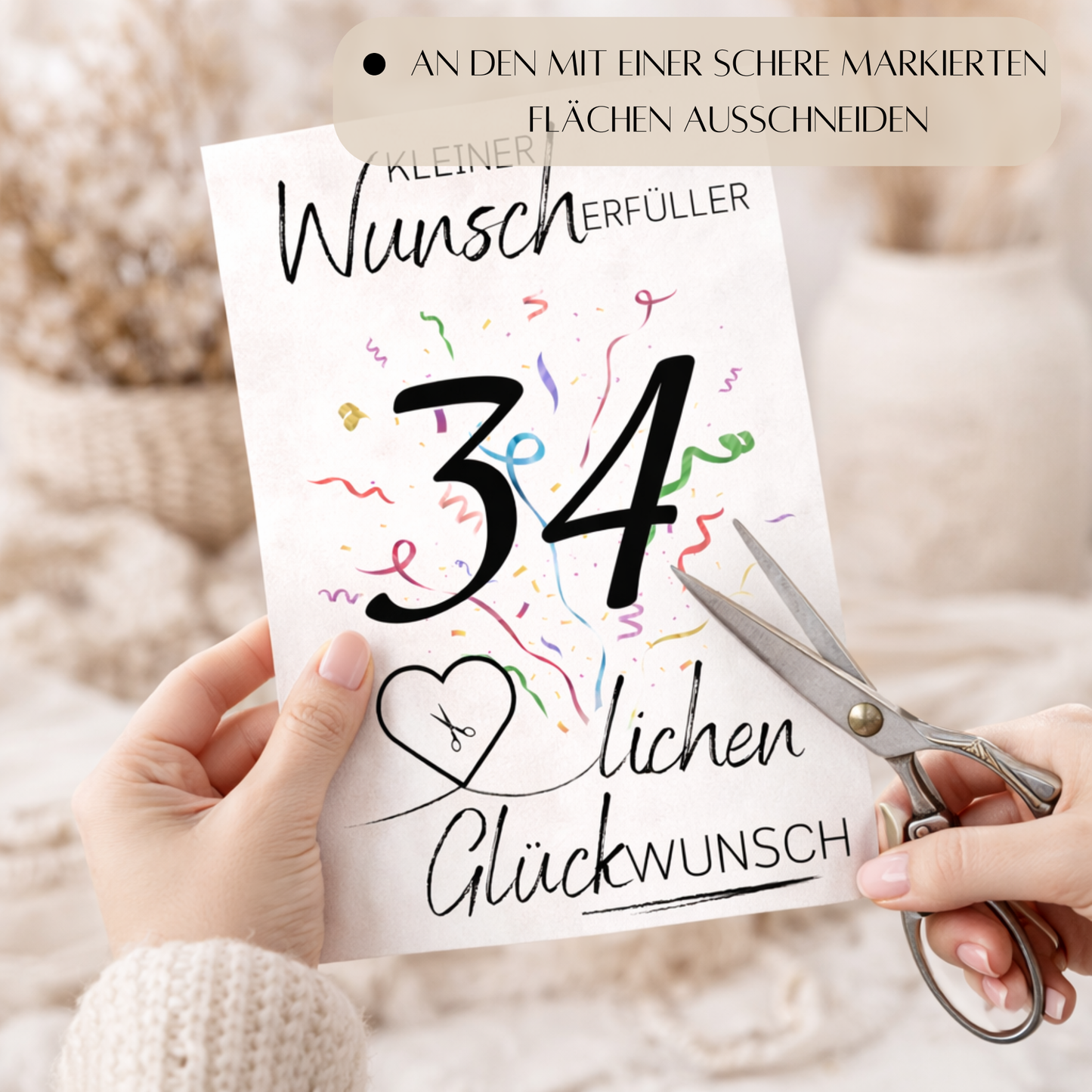 Geldgeschenk 34. Geburtstag Wunscherfüller | Digitaler Download | Last Minute Geschenkidee zum Ausdrucken