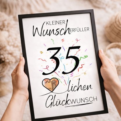 Geldgeschenk 35. Geburtstag Wunscherfüller | Digitaler Download | Last Minute Geschenkidee zum Ausdrucken