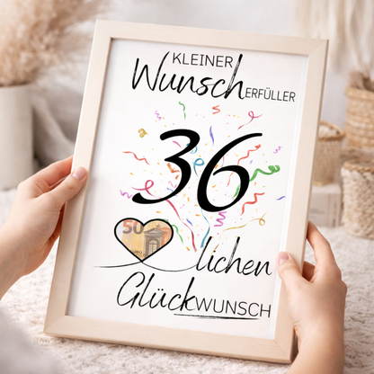 Geldgeschenk 36. Geburtstag Wunscherfüller | Digitaler Download | Last Minute Geschenkidee zum Ausdrucken