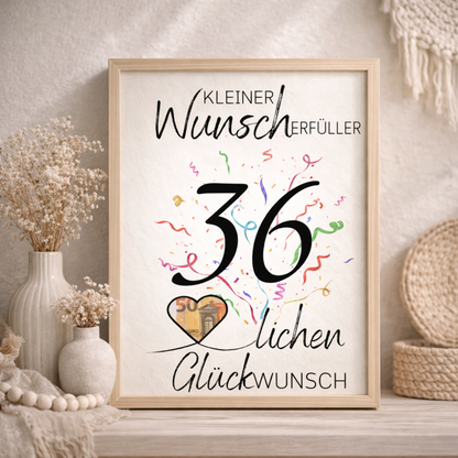 Geldgeschenk 36. Geburtstag Wunscherfüller | Digitaler Download | Last Minute Geschenkidee zum Ausdrucken