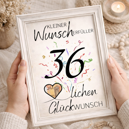 Geldgeschenk 36. Geburtstag Wunscherfüller | Digitaler Download | Last Minute Geschenkidee zum Ausdrucken