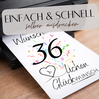 Geldgeschenk 36. Geburtstag Wunscherfüller | Digitaler Download | Last Minute Geschenkidee zum Ausdrucken