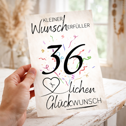 Geldgeschenk 36. Geburtstag Wunscherfüller | Digitaler Download | Last Minute Geschenkidee zum Ausdrucken