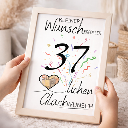 Geldgeschenk 37. Geburtstag Wunscherfüller | Digitaler Download | Last Minute Geschenkidee zum Ausdrucken