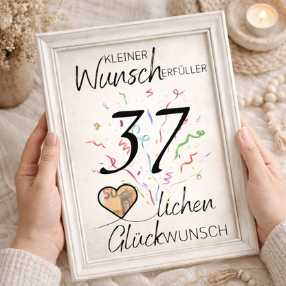 Geldgeschenk 37. Geburtstag Wunscherfüller | Digitaler Download | Last Minute Geschenkidee zum Ausdrucken