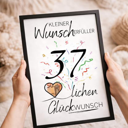 Geldgeschenk 37. Geburtstag Wunscherfüller | Digitaler Download | Last Minute Geschenkidee zum Ausdrucken
