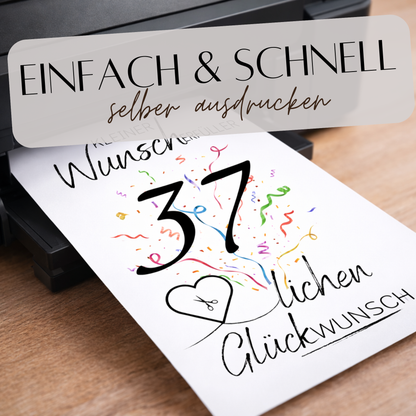 Geldgeschenk 37. Geburtstag Wunscherfüller | Digitaler Download | Last Minute Geschenkidee zum Ausdrucken