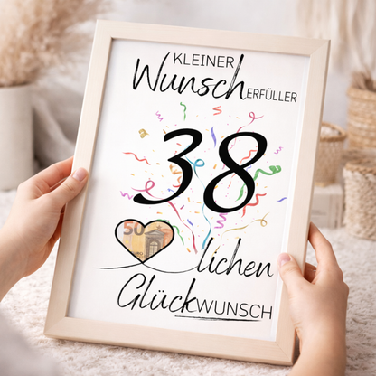 Geldgeschenk 38. Geburtstag Wunscherfüller | Digitaler Download | Last Minute Geschenkidee zum Ausdrucken