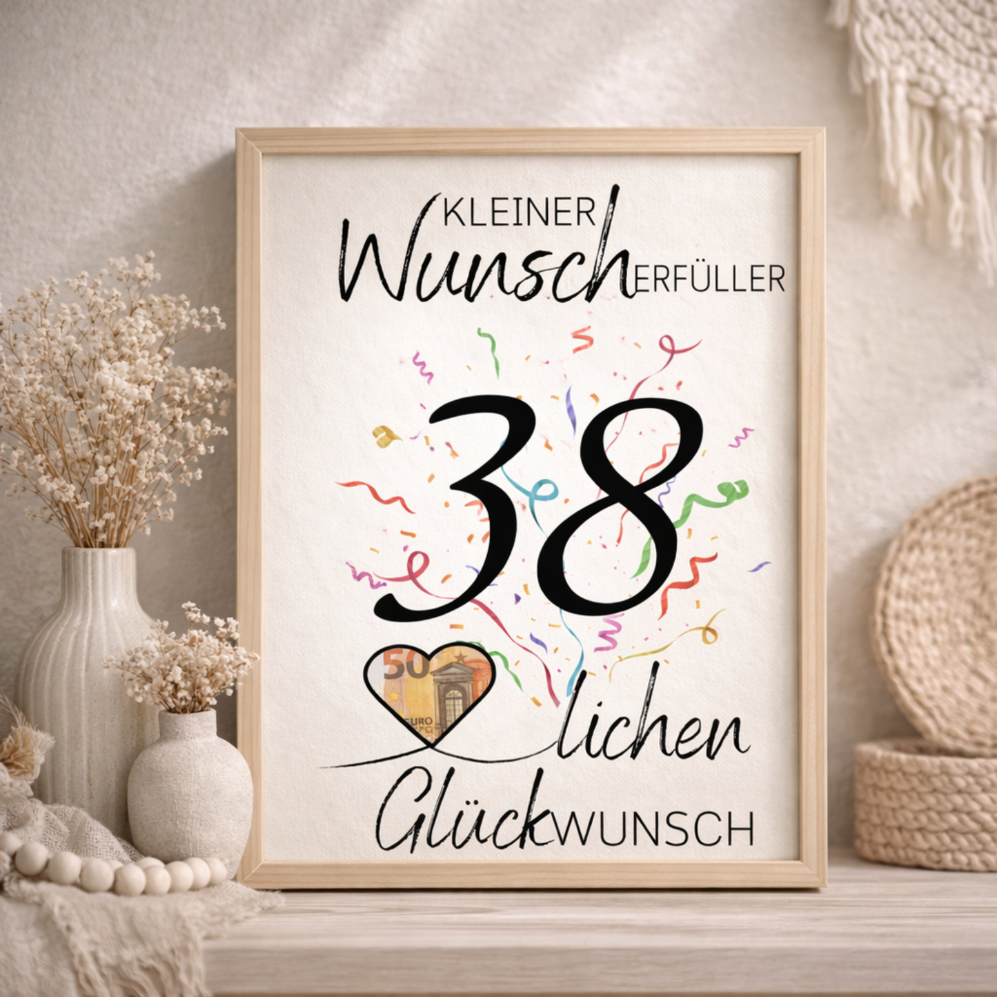 Geldgeschenk 38. Geburtstag Wunscherfüller | Digitaler Download | Last Minute Geschenkidee zum Ausdrucken