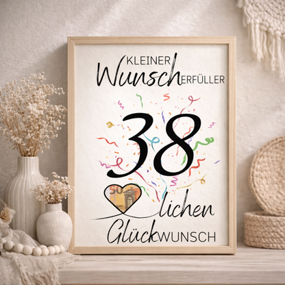 Geldgeschenk 38. Geburtstag Wunscherfüller | Digitaler Download | Last Minute Geschenkidee zum Ausdrucken