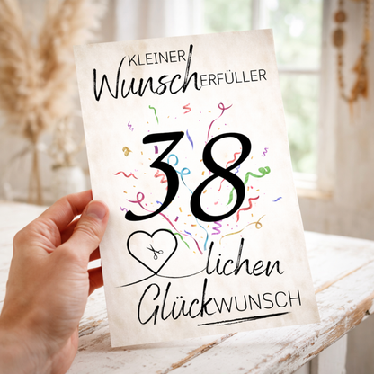 Geldgeschenk 38. Geburtstag Wunscherfüller | Digitaler Download | Last Minute Geschenkidee zum Ausdrucken