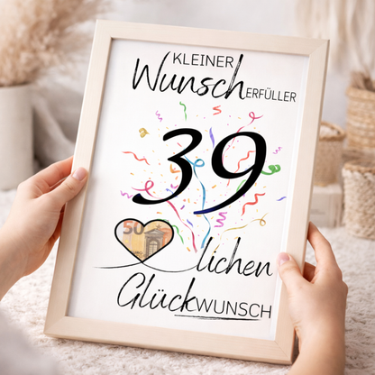 Geldgeschenk 39. Geburtstag Wunscherfüller | Digitaler Download | Last Minute Geschenkidee zum Ausdrucken