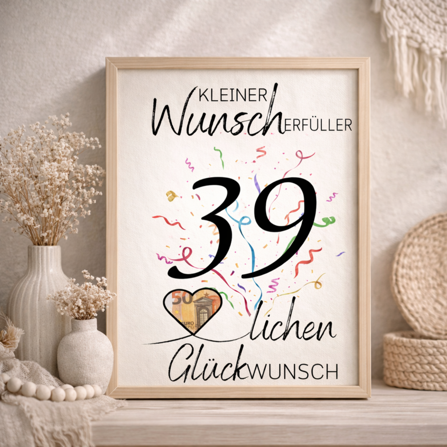 Geldgeschenk 39. Geburtstag Wunscherfüller | Digitaler Download | Last Minute Geschenkidee zum Ausdrucken