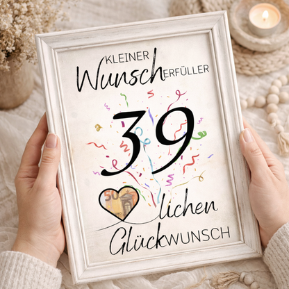 Geldgeschenk 39. Geburtstag Wunscherfüller | Digitaler Download | Last Minute Geschenkidee zum Ausdrucken