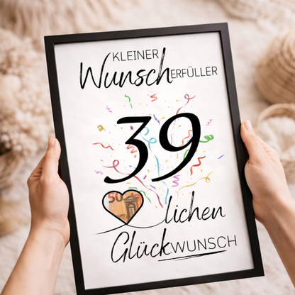 Geldgeschenk 39. Geburtstag Wunscherfüller | Digitaler Download | Last Minute Geschenkidee zum Ausdrucken