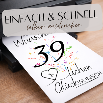 Geldgeschenk 39. Geburtstag Wunscherfüller | Digitaler Download | Last Minute Geschenkidee zum Ausdrucken