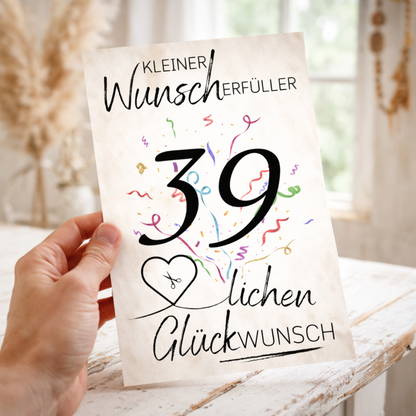 Geldgeschenk 39. Geburtstag Wunscherfüller | Digitaler Download | Last Minute Geschenkidee zum Ausdrucken