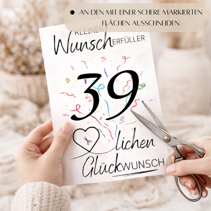 Geldgeschenk 39. Geburtstag Wunscherfüller | Digitaler Download | Last Minute Geschenkidee zum Ausdrucken