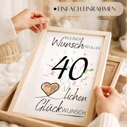 Geldgeschenk 40. Geburtstag Wunscherfüller | Digitaler Download | Last Minute Geschenkidee zum Ausdrucken