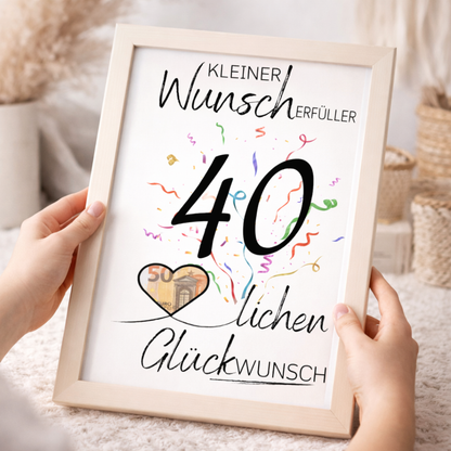 Geldgeschenk 40. Geburtstag Wunscherfüller | Digitaler Download | Last Minute Geschenkidee zum Ausdrucken