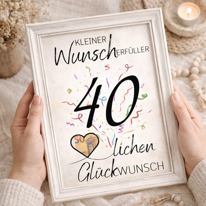 Geldgeschenk 40. Geburtstag Wunscherfüller | Digitaler Download | Last Minute Geschenkidee zum Ausdrucken