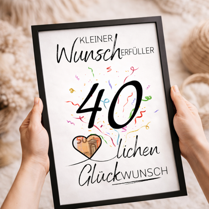 Geldgeschenk 40. Geburtstag Wunscherfüller | Digitaler Download | Last Minute Geschenkidee zum Ausdrucken