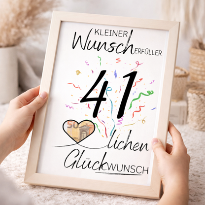 Geldgeschenk 41. Geburtstag Wunscherfüller | Digitaler Download | Last Minute Geschenkidee zum Ausdrucken