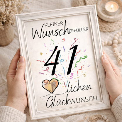 Geldgeschenk 41. Geburtstag Wunscherfüller | Digitaler Download | Last Minute Geschenkidee zum Ausdrucken