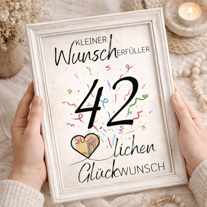 Geldgeschenk 42. Geburtstag Wunscherfüller | Digitaler Download | Last Minute Geschenkidee zum Ausdrucken