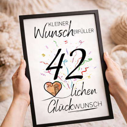 Geldgeschenk 42. Geburtstag Wunscherfüller | Digitaler Download | Last Minute Geschenkidee zum Ausdrucken