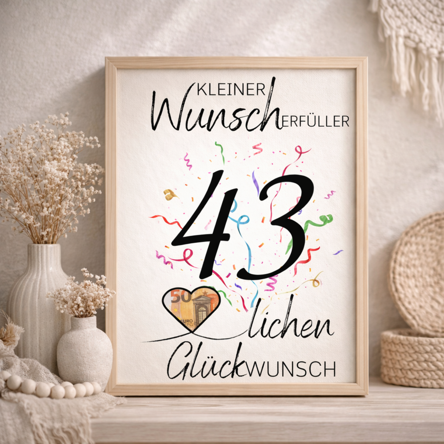 Geldgeschenk 43. Geburtstag Wunscherfüller | Digitaler Download | Last Minute Geschenkidee zum Ausdrucken