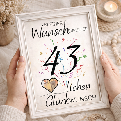 Geldgeschenk 43. Geburtstag Wunscherfüller | Digitaler Download | Last Minute Geschenkidee zum Ausdrucken