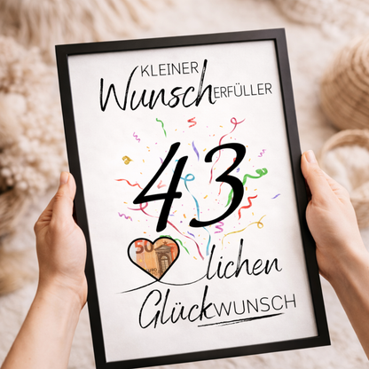 Geldgeschenk 43. Geburtstag Wunscherfüller | Digitaler Download | Last Minute Geschenkidee zum Ausdrucken