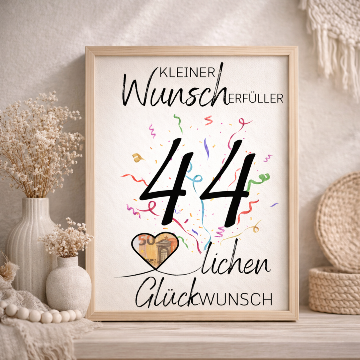 Geldgeschenk 44. Geburtstag Wunscherfüller | Digitaler Download | Last Minute Geschenkidee zum Ausdrucken