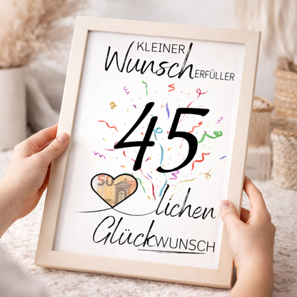 Geldgeschenk 45. Geburtstag Wunscherfüller | Digitaler Download | Last Minute Geschenkidee zum Ausdrucken