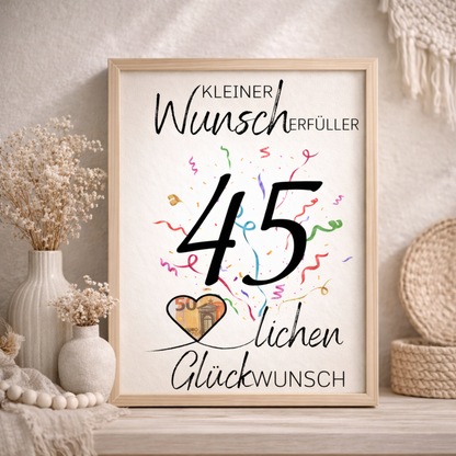 Geldgeschenk 45. Geburtstag Wunscherfüller | Digitaler Download | Last Minute Geschenkidee zum Ausdrucken