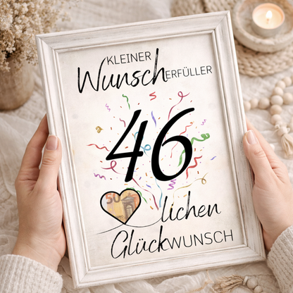 Geldgeschenk 46. Geburtstag Wunscherfüller | Digitaler Download | Last Minute Geschenkidee zum Ausdrucken