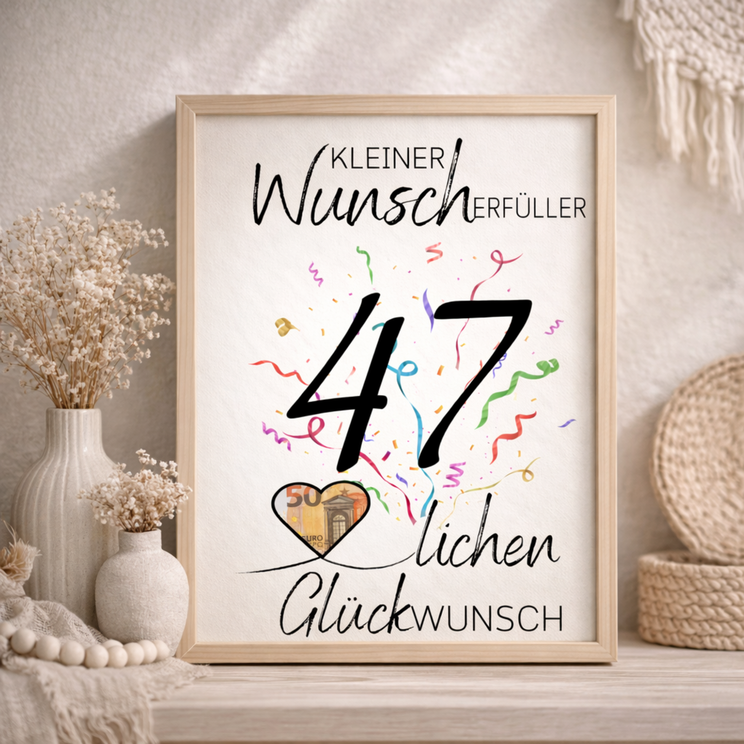 Geldgeschenk 47. Geburtstag Wunscherfüller | Digitaler Download | Last Minute Geschenkidee zum Ausdrucken