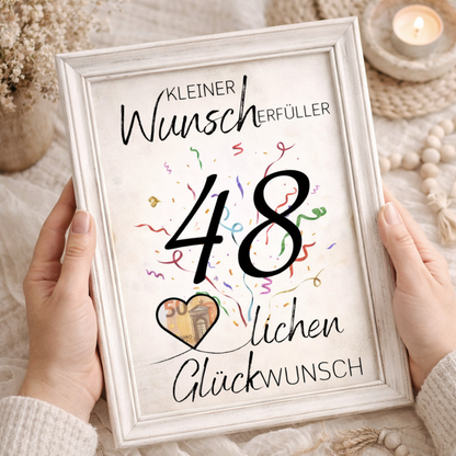 Geldgeschenk 48. Geburtstag Wunscherfüller | Digitaler Download | Last Minute Geschenkidee zum Ausdrucken