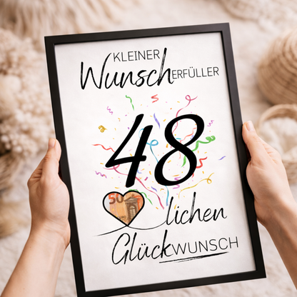 Geldgeschenk 48. Geburtstag Wunscherfüller | Digitaler Download | Last Minute Geschenkidee zum Ausdrucken