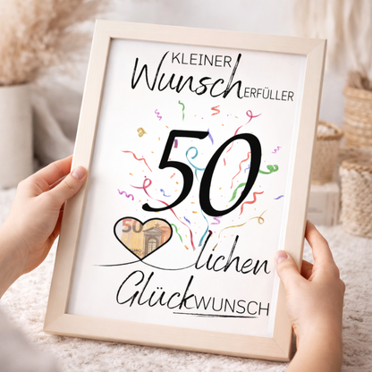Geldgeschenk 50. Geburtstag Wunscherfüller | Digitaler Download | Last Minute Geschenkidee zum Ausdrucken