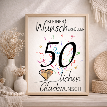 Geldgeschenk 50. Geburtstag Wunscherfüller | Digitaler Download | Last Minute Geschenkidee zum Ausdrucken