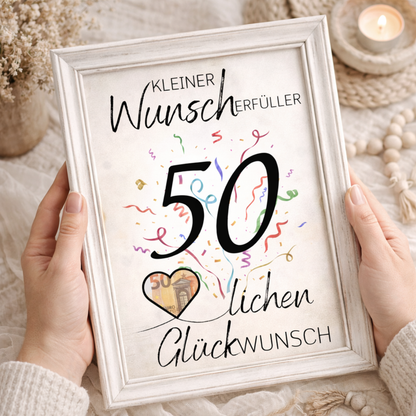 Geldgeschenk 50. Geburtstag Wunscherfüller | Digitaler Download | Last Minute Geschenkidee zum Ausdrucken