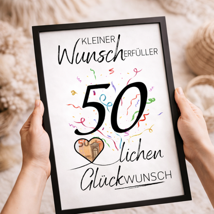 Geldgeschenk 50. Geburtstag Wunscherfüller | Digitaler Download | Last Minute Geschenkidee zum Ausdrucken