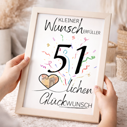 Geldgeschenk 51. Geburtstag Wunscherfüller | Digitaler Download | Last Minute Geschenkidee zum Ausdrucken