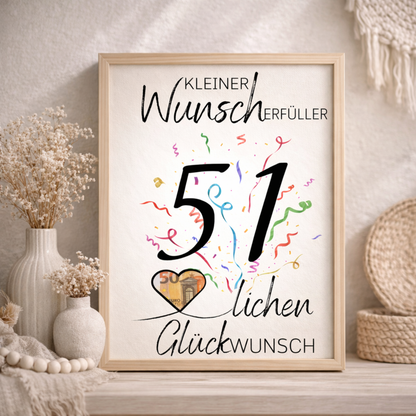 Geldgeschenk 51. Geburtstag Wunscherfüller | Digitaler Download | Last Minute Geschenkidee zum Ausdrucken