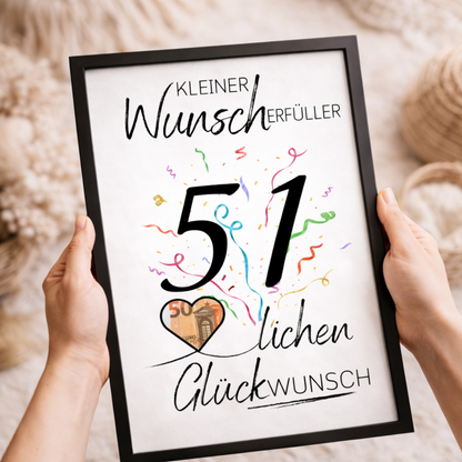 Geldgeschenk 51. Geburtstag Wunscherfüller | Digitaler Download | Last Minute Geschenkidee zum Ausdrucken